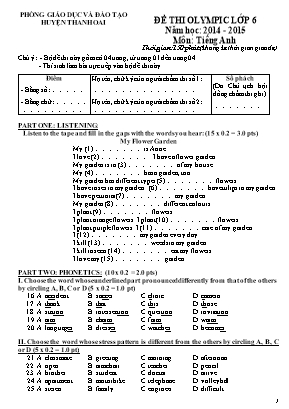 Đề thi Olympic môn Tiếng Anh Lớp 6 - Năm học 2014-2015 - Phòng giáo dục và đào tạo huyện Thanh Oai (Có đáp án)